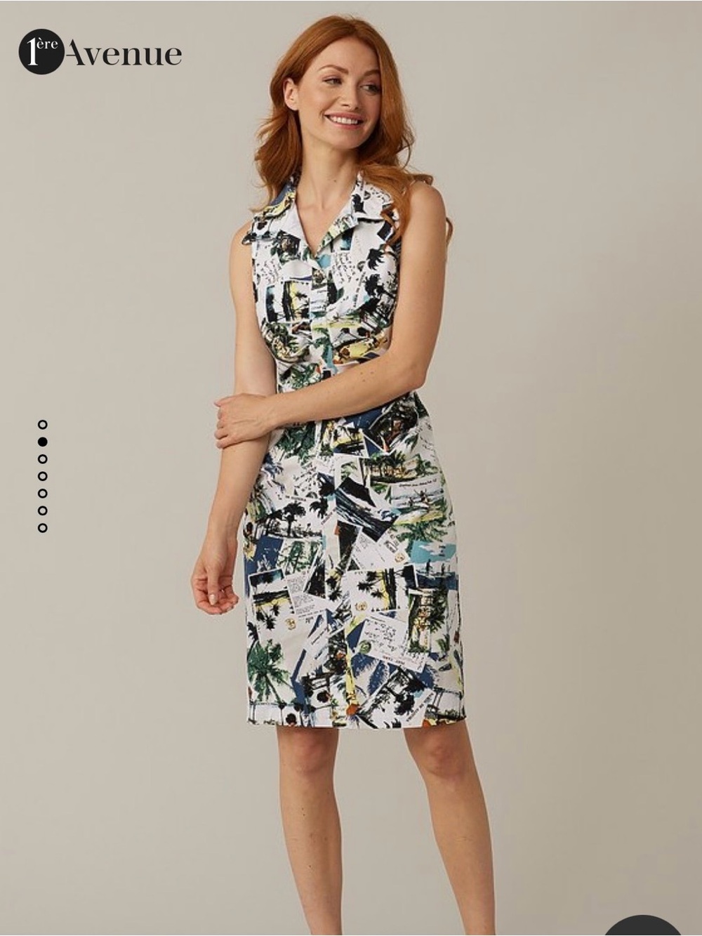 Joseph Ribkoff Sleeveless Collared Dress Tropical Postcard Print Size 14